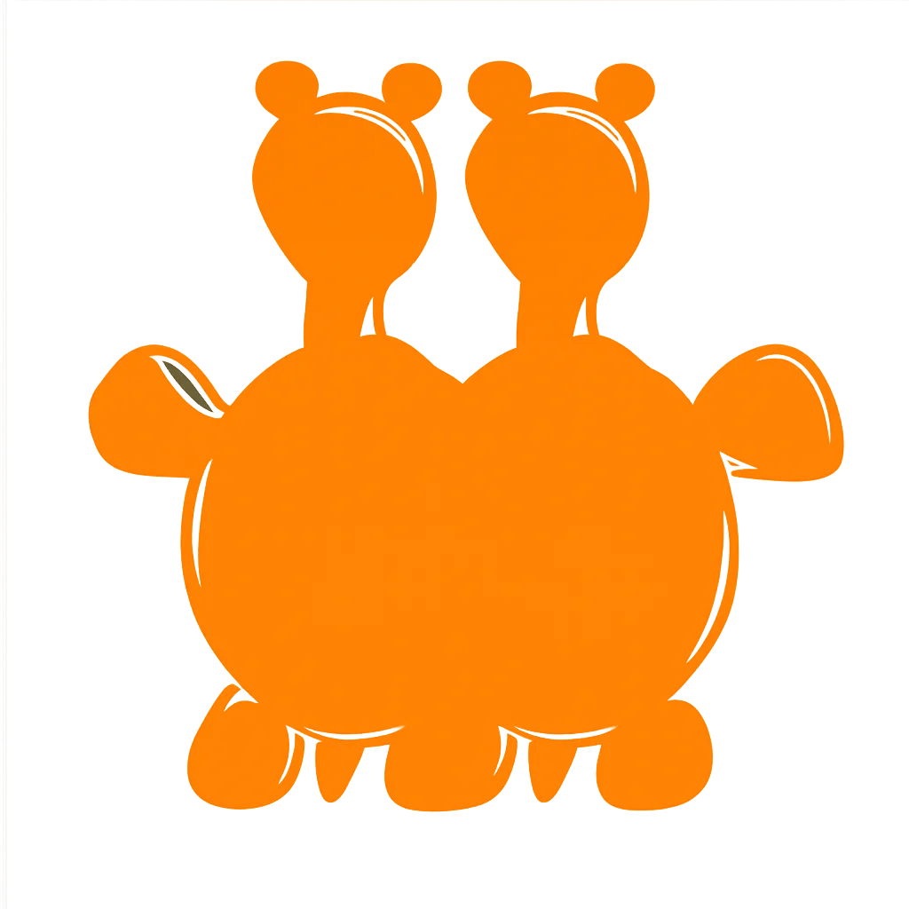 Two cartoonish orange turtles with round bodies and small heads, featuring a playful design suitable for children's content or educational materials.